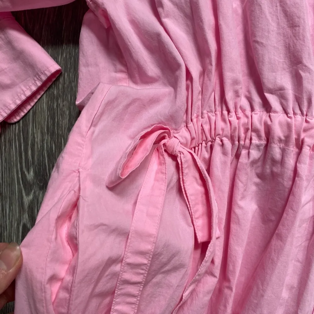 Cotton Pink Midi Shirt‎ Dress with Cinched Waist Long Sleeves Buttons Size Large - Image 5