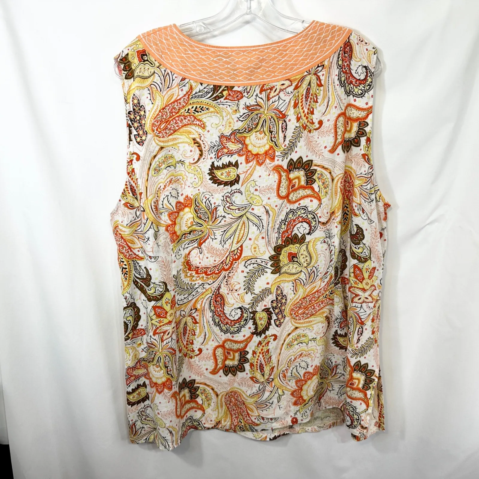 Susan Bristol Plus Size 2X Top Linen Paisley Embroidered Tunic Peach Boho 1768 - Image 2