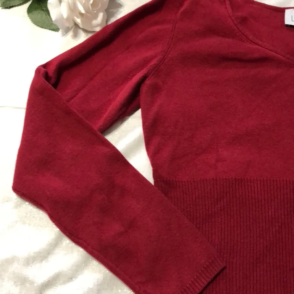 Loft Red V Neck Sweater M - Image 3