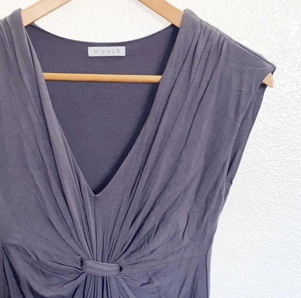 Wyeth Gray V Neck Knot Gathered Front Mini Dress Size XS - Image 3