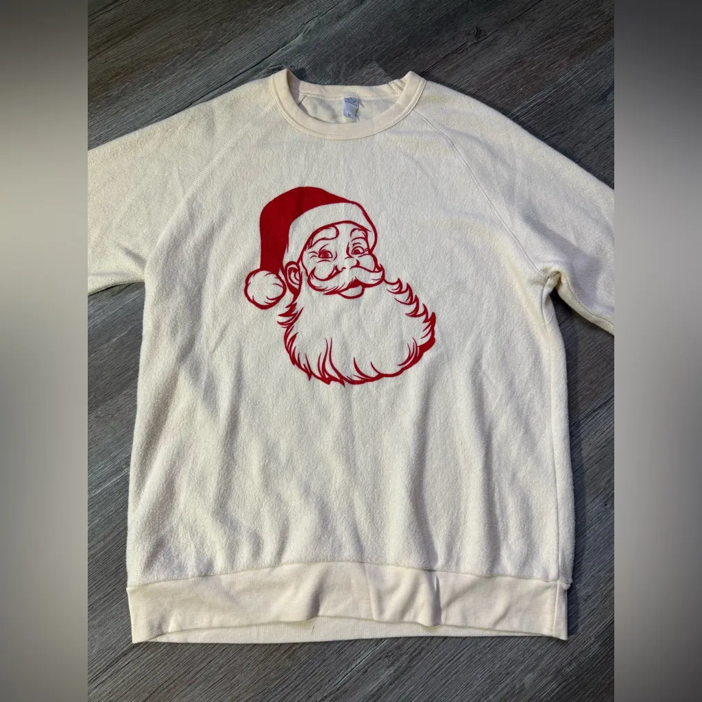 Vintage Inspired Santa Sweater Sweatshirt Crewneck Cream Beige Red Comfy Size M Size M - Image 2
