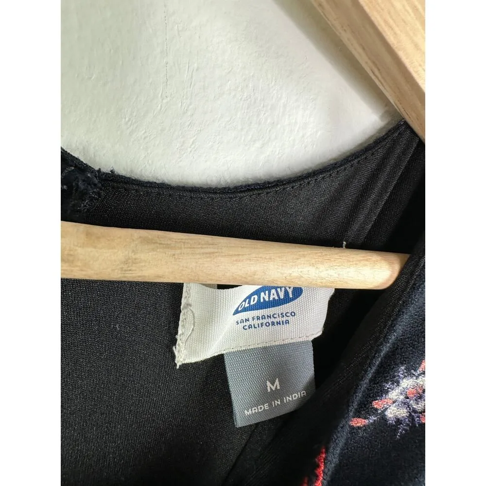 Old Navy Blue Floral Print Long Sleeve Embroidered Dress Women Medium Boho - Image 7