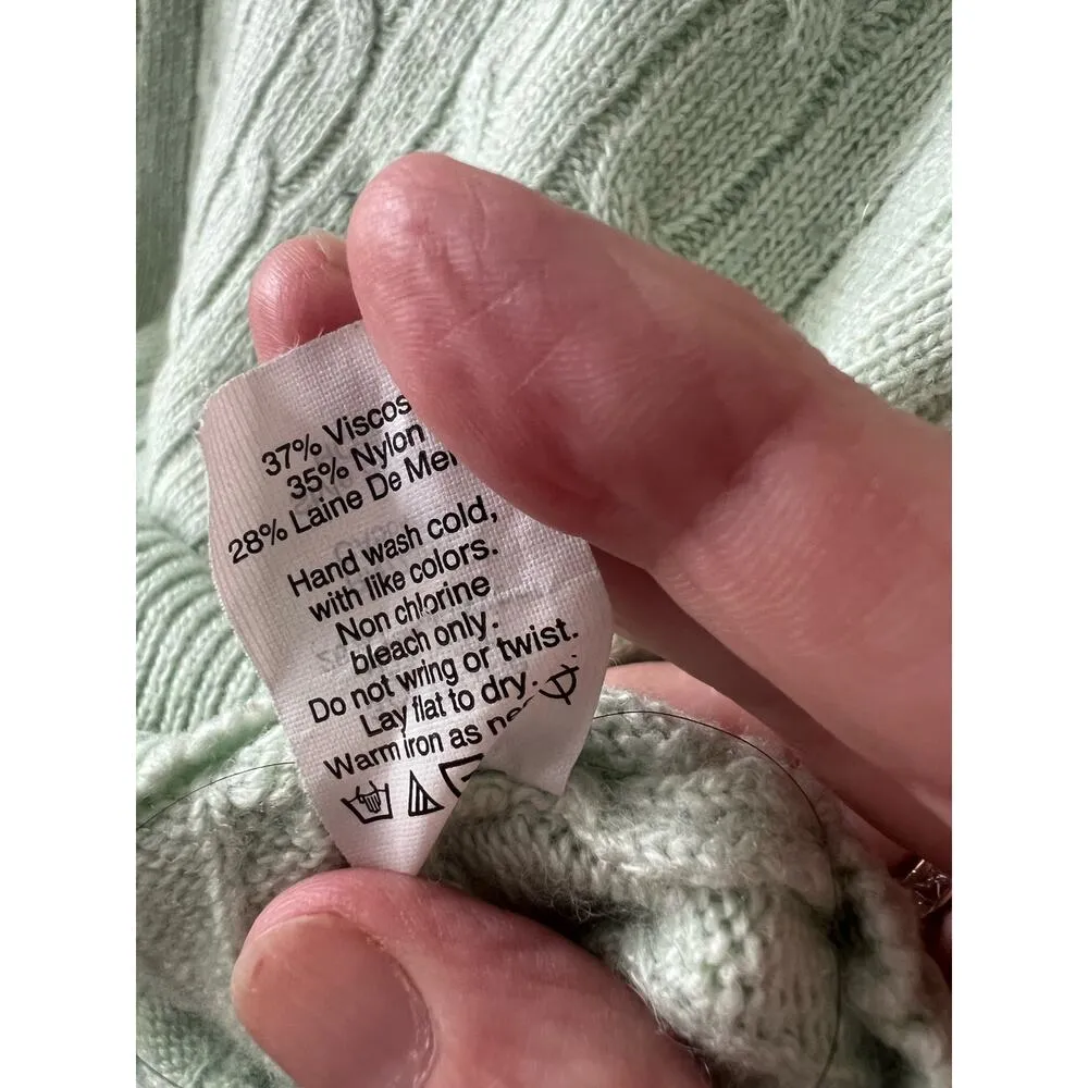 J.Crew Sweater Women's XXS Mint Green Merino Wool Cable Knit Academia Preppy - Image 5