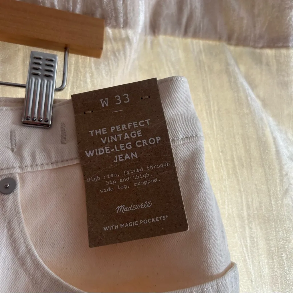 Madewell The Perfect Vintage Wide-Leg Crop Jean Vintage Canvas Cream NWT Size 33 - Image 3