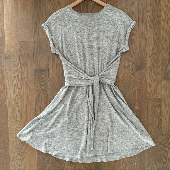 Rebecca Taylor Linen Jersey Tie-Waist Short Sleeve Sheath Dress Heather Grey S - Image 2