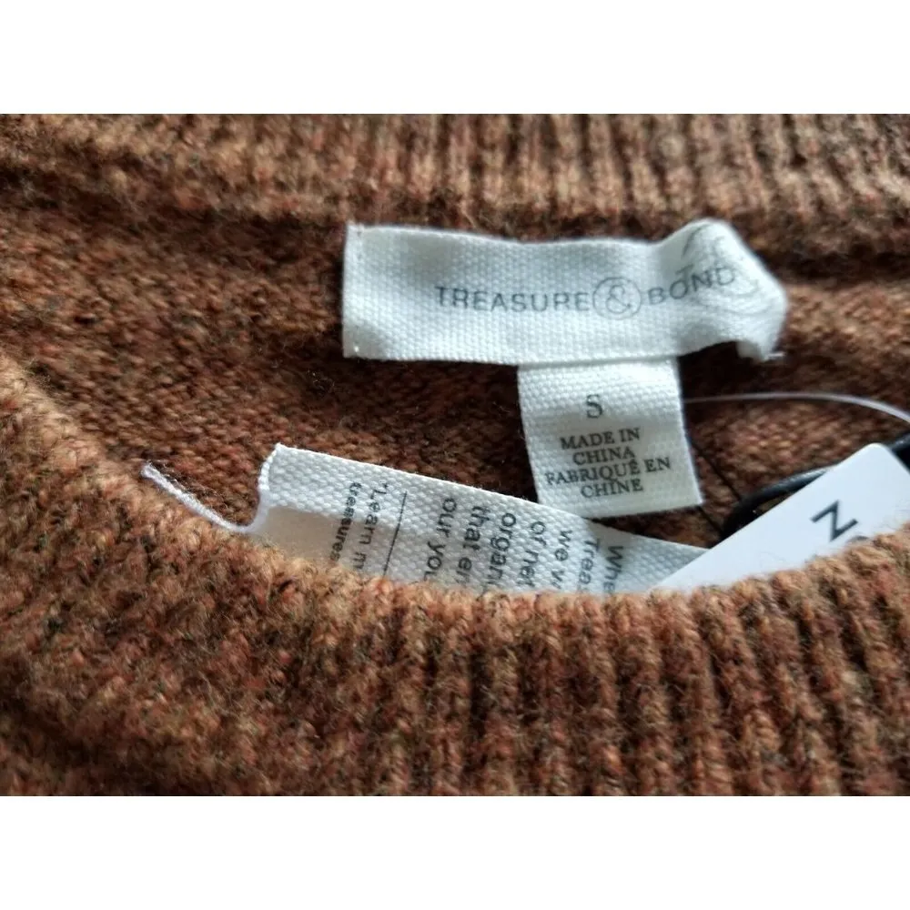 Treasure & Bond Knit Crewneck Wool Blend Long Sleeve Rust Sweater Top Womens S - Image 4