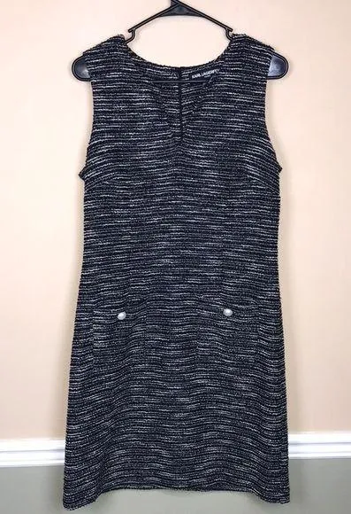 Karl Lagerfeld Paris Women’s Tweed Knit Black White Silver Metallic Sheath Dress - Image 1