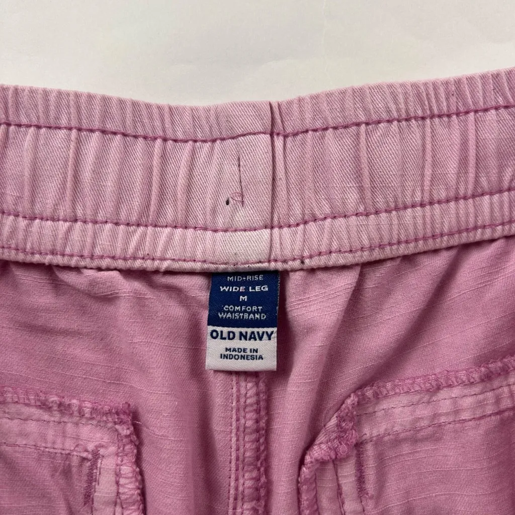 Old Navy  Pink Drapey Canvas High Rise Wide Leg Cargo Pant M - Image 4