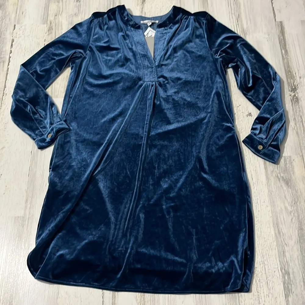 See and Be Seen Azure Sky Velour Blue Velvet Shirt Dress Size Small NWT - Image 2