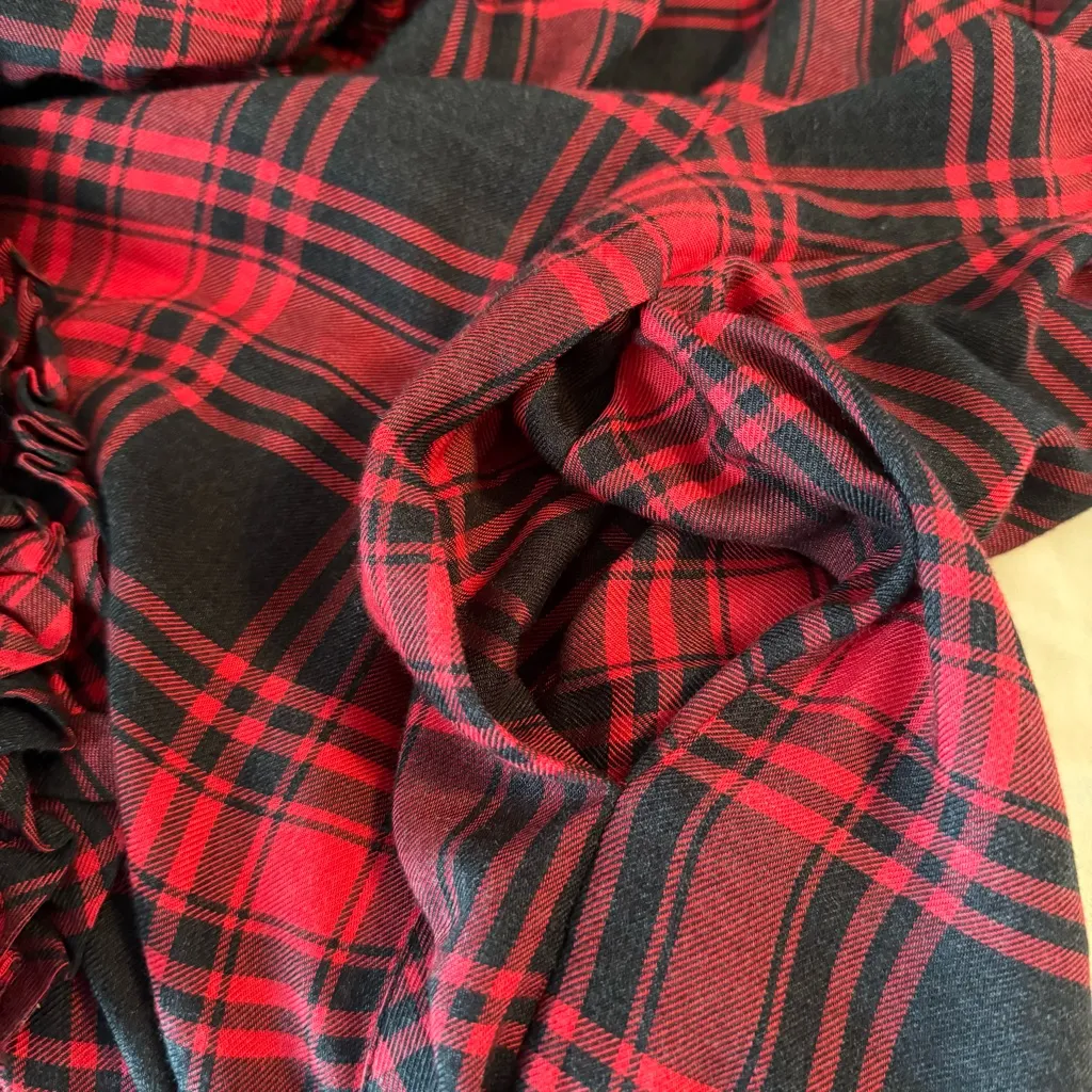 Soft Surroundings Bennington Red Black Plaid Ruffle Sleeve Shirt Dress Size S - Image 7