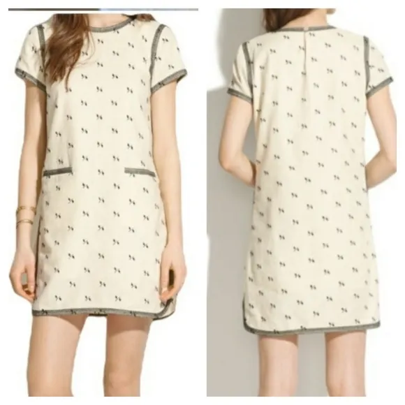 Madewell Lightstitch Cream Black Linen Embroidered Shift Tunic Mini Dress - Image 2