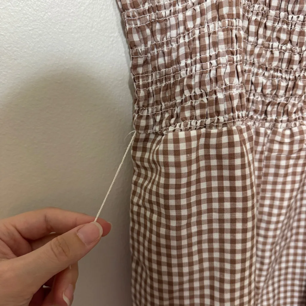 NEW House of Harlow 1960 Linen Gingham Jumpsuit Size Small NWT Tan - Image 4