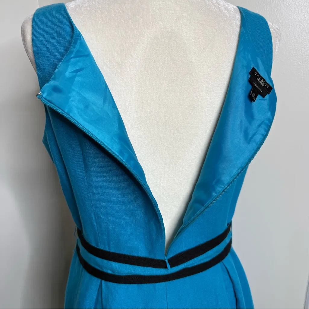 Talbots Pure Irish Linen Blue Midi Dress W/ Belt Women’s Size 10 Lined - Image 5
