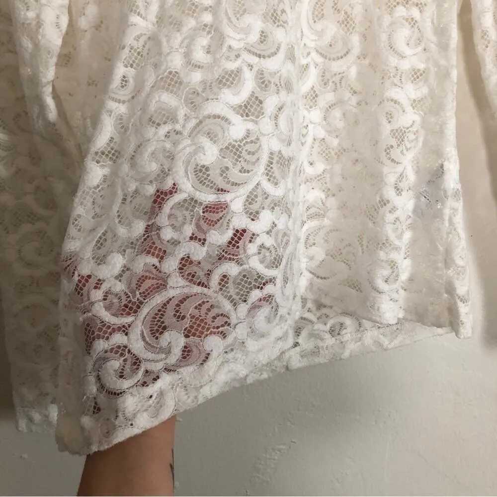 White House Black Market WHBM Lace Semi-Sheer Long Sleeve Mock Neck Blouse Top - Image 4