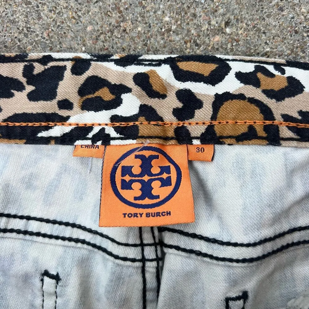 Tory Burch Leopard Cheetah Animal Print Low Rise Super Skinny Jeans Size 30 - Image 4