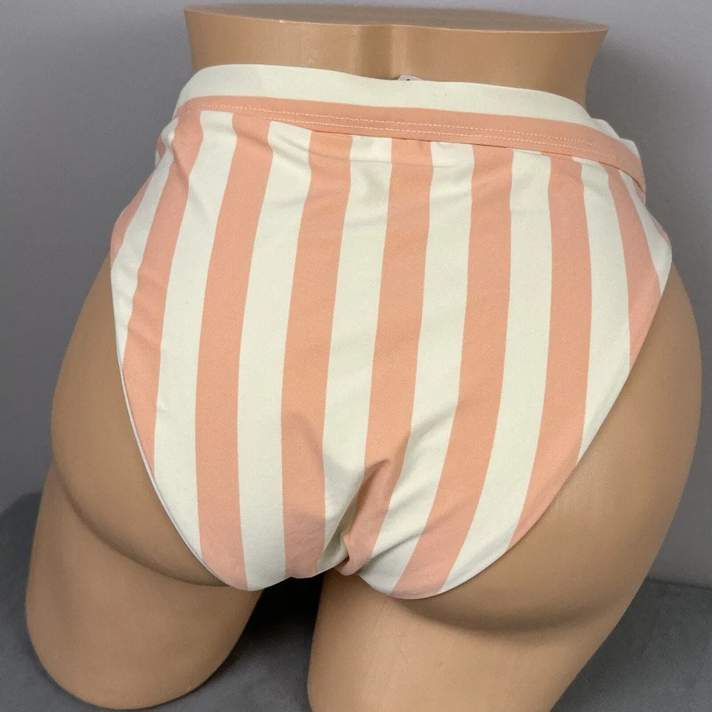 Dippin’ Daisys Bikini Bottom Size Large Ultra High Waisted Cheeky Coral Stripe - Image 3