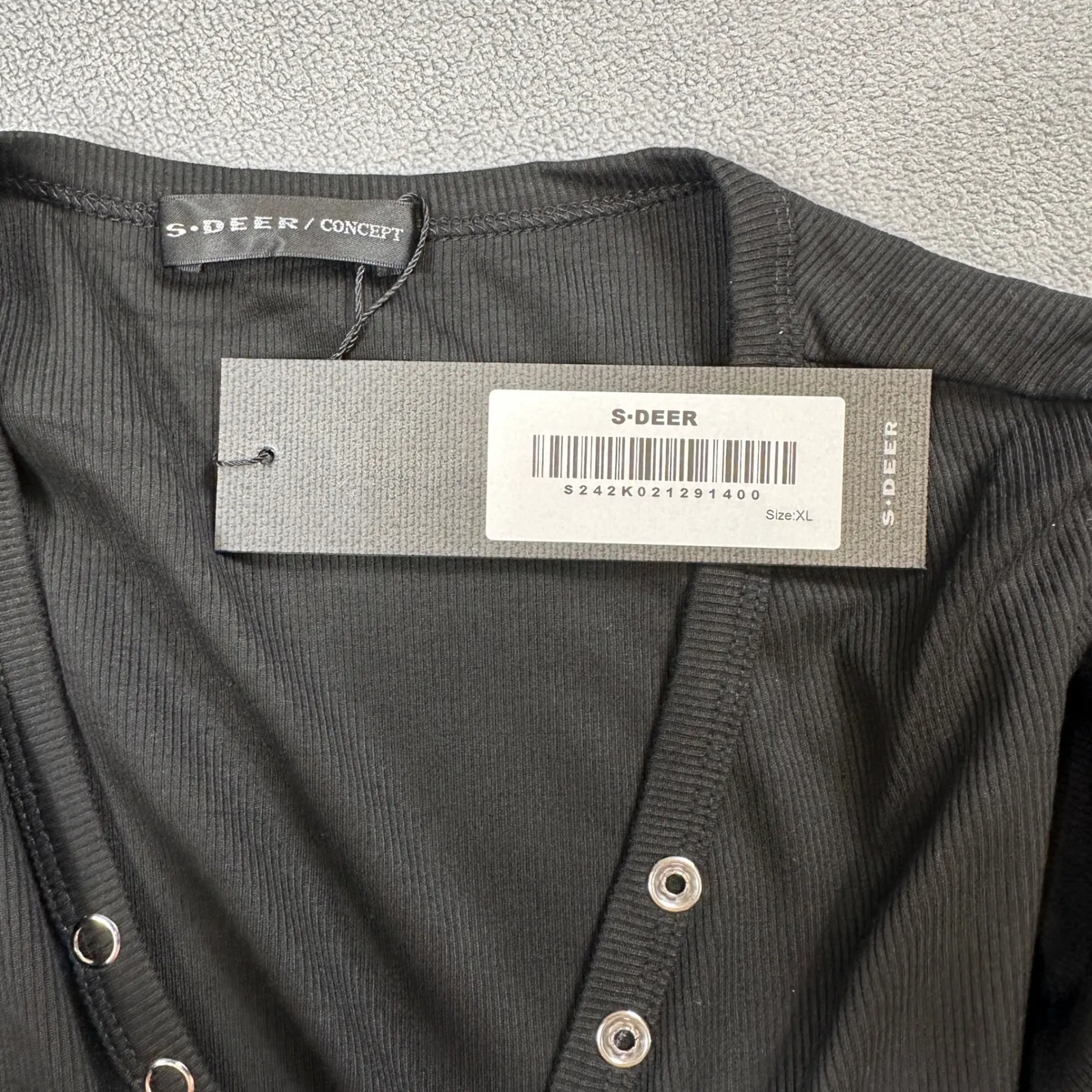 S.DEER Concept Top Womens XL Black Ribbed Snap Button Long Sleeve Shirt S Deer - Image 4