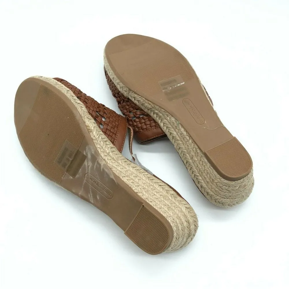 Comfortview Alexis Sandals Slingback Faux Leather Woven Open Toe Brown Size 9M - Image 4