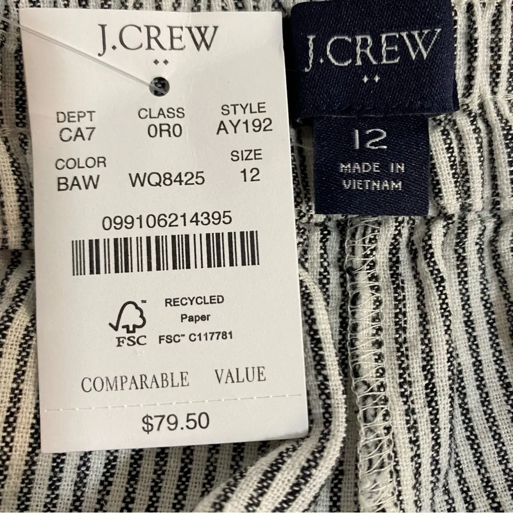 J.CREW Pants NEW Linen Cotton Tapered Cuff Leg Size 12 Pocket Black White Stripe - Image 11
