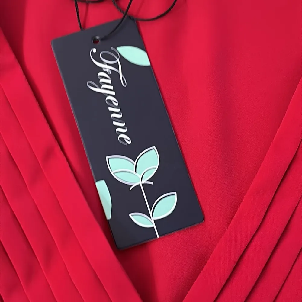 Fayenne V Neck Ruffle Short Sleeve Blouse Sz M Red Size L - Image 7