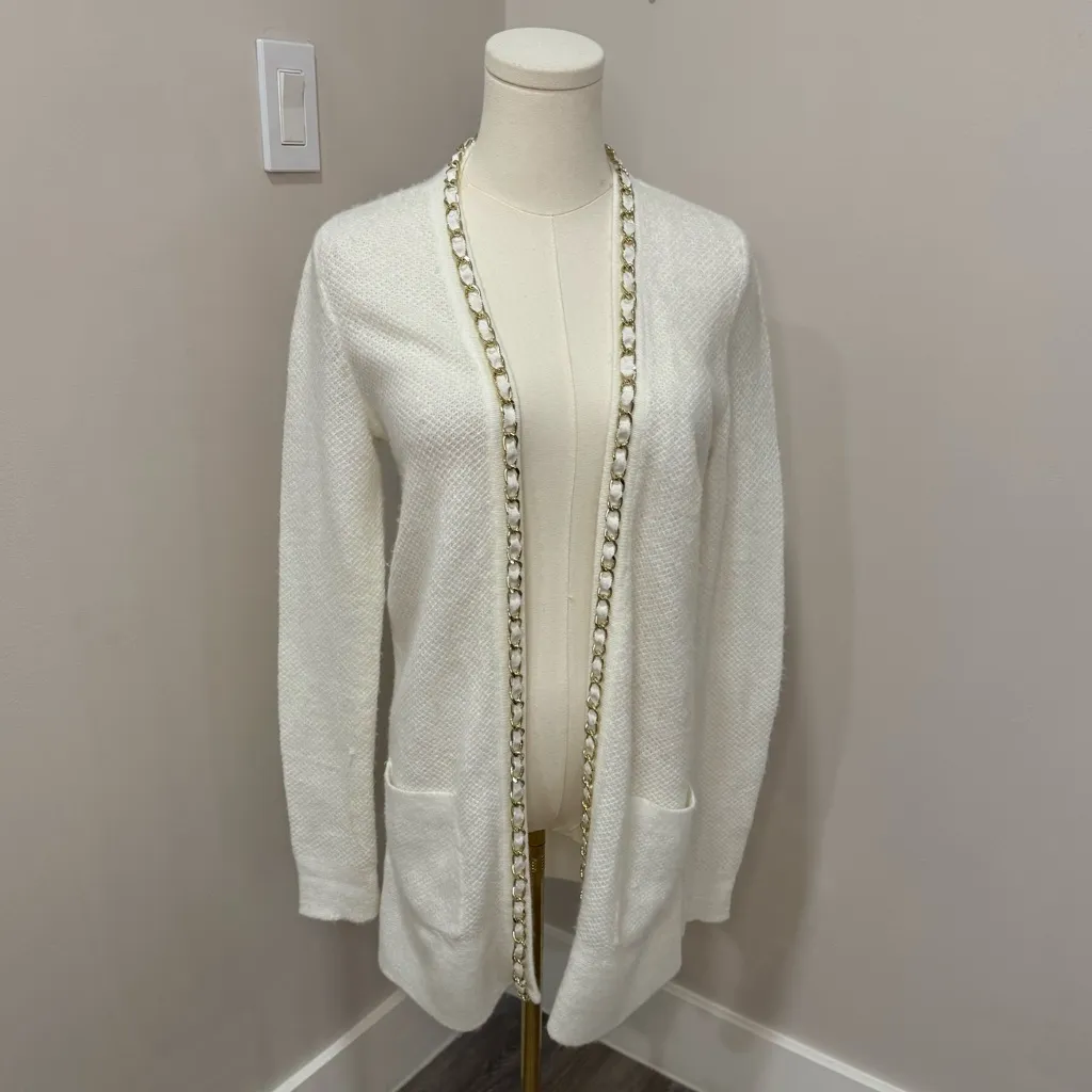 Lilly Pulitzer Valinda Cardigan – Coconut‎ – Size Large – Gold Chain Trim XS - Image 2