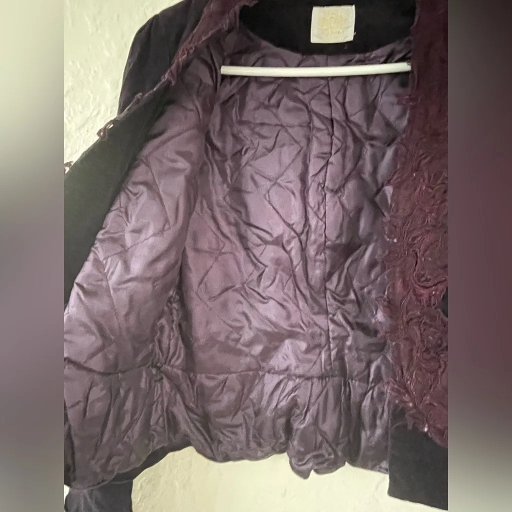 Bizz Princess purple velvety military lace style cropped jacket, front clasp; S - Image 8
