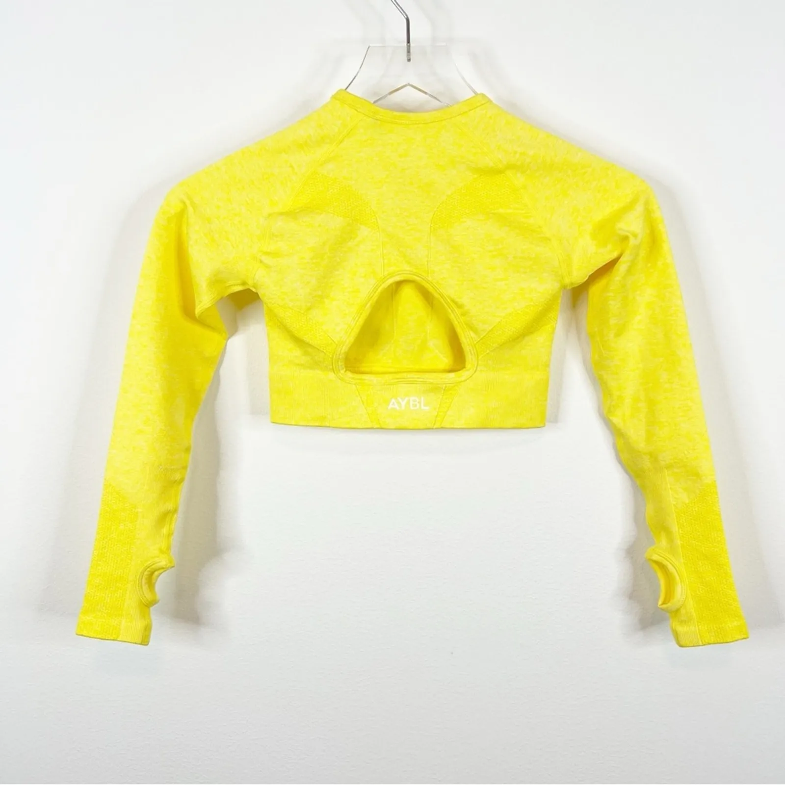 NWT AYBL Motion Long Sleeve Cut Out Crop Top XS‎ Yellow - Image 3