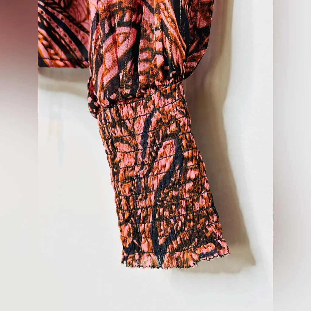 Karina Grimaldi Pink Black Roma Paisley Popover Chiffon Blouse Shirt Top - Image 9