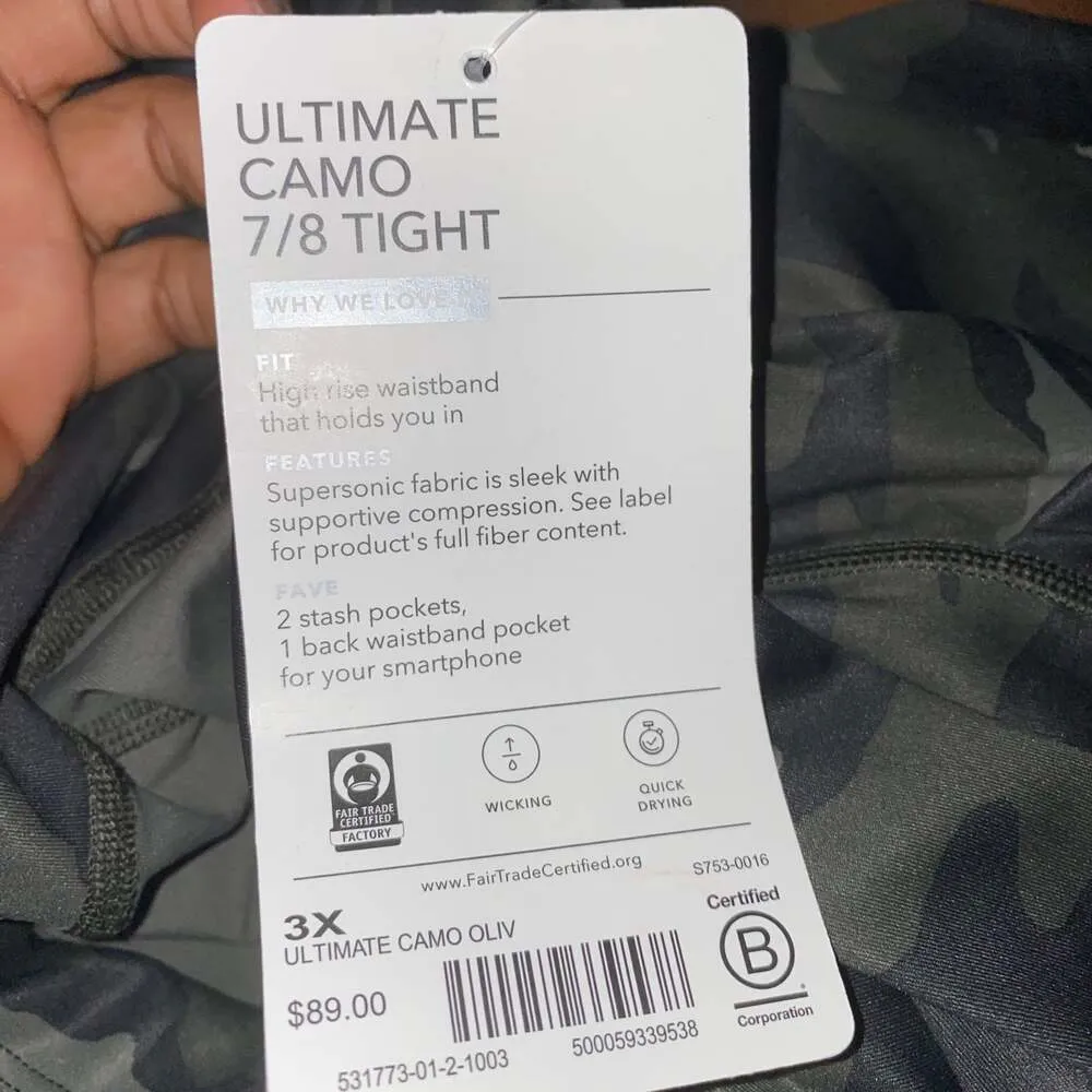 Athleta Ultimate Camo 7/8 Tight High Rise Adjustable Waist Olive Green 3X NWTs - Image 7