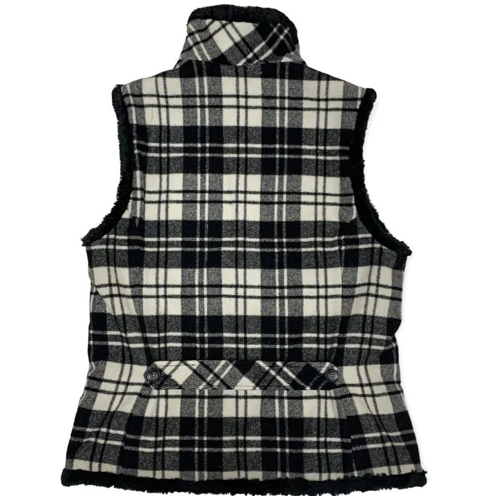 WOOLRICH Moccasin Plaid Fur Lined Full Zip Up Mock Neck Heavy/Warm Wool Vest EUC - Image 3