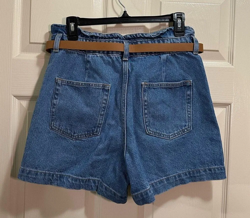 Women’s Zara Belted Denim Jean Shorts High Rise Size 8 - Image 4
