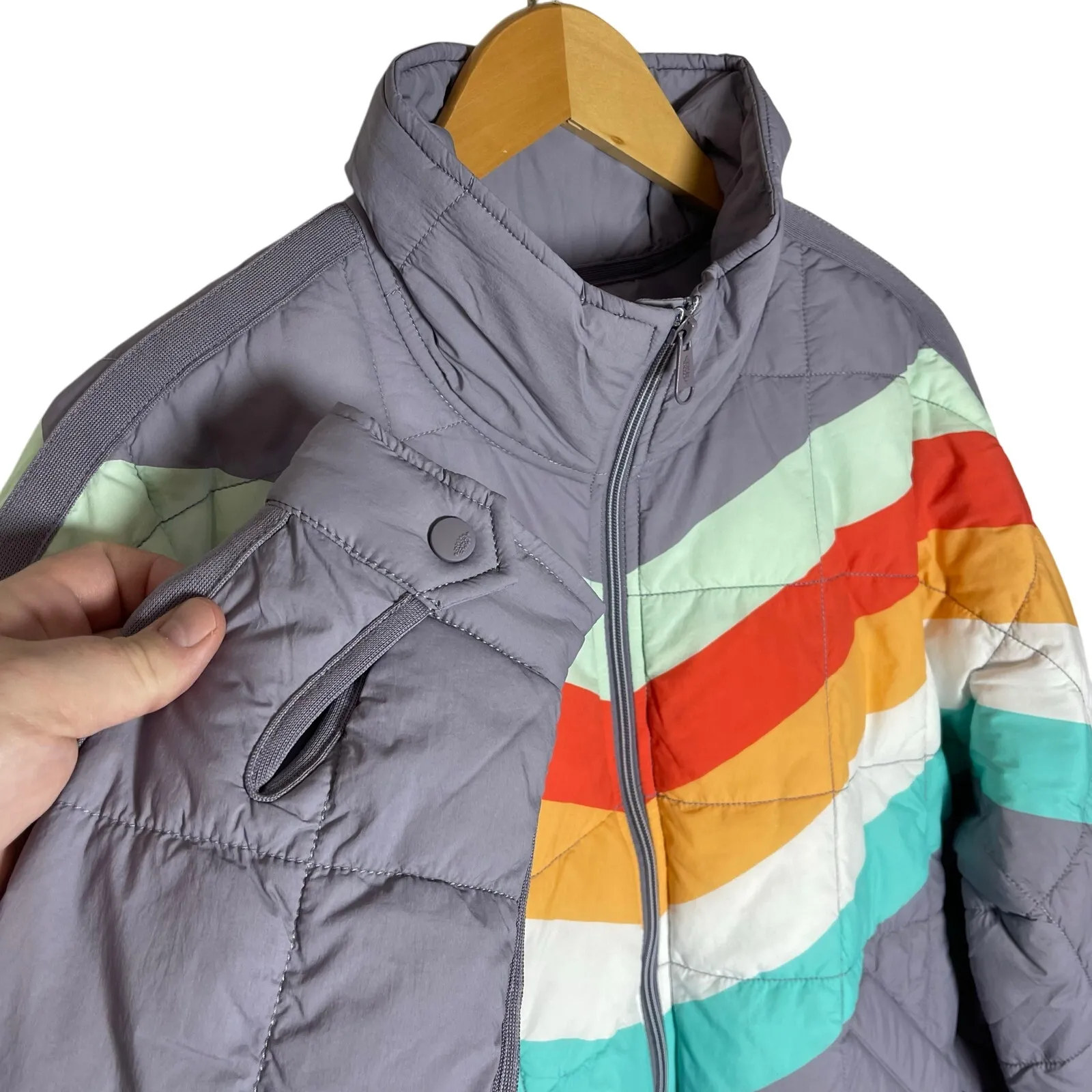 NWT FREE PEOPLE Women’s Rainbow Chevron Striped Pippa Puffer Jacket - Image 4