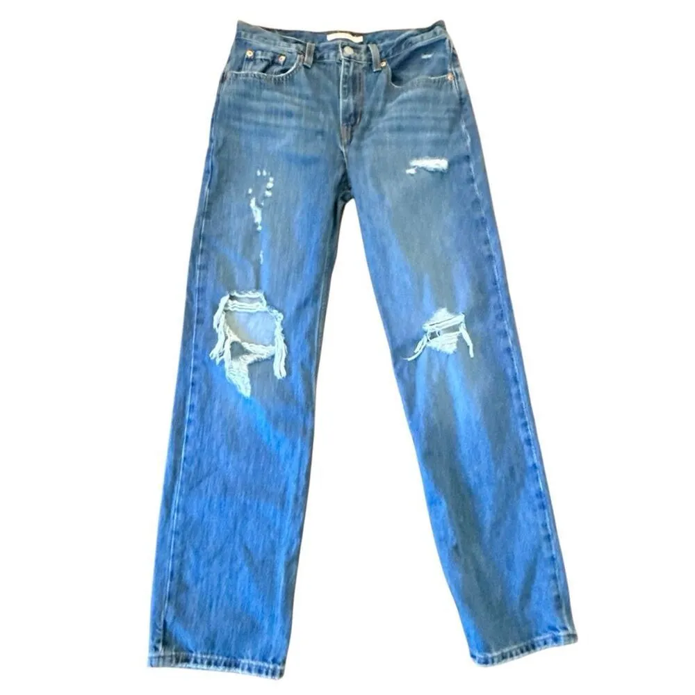 Levi’s low pro straight distressed dark wash jeans 27 - Image 4