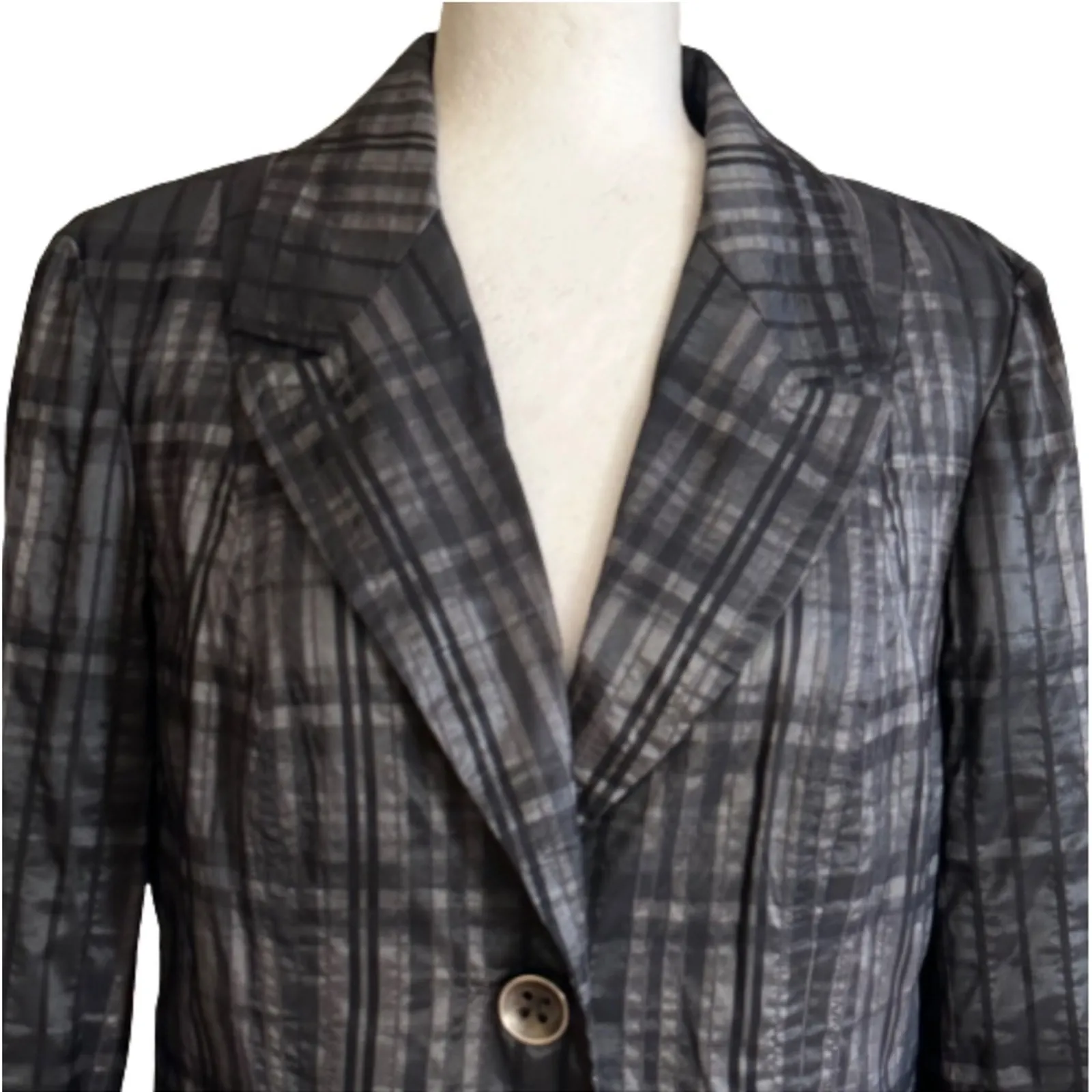 Tribal Blazer Jacket Black Gray Metallic Textured Button Front Pockets Size 10 - Image 3
