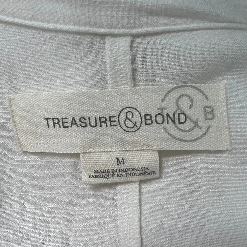 Treasure & Bond Linen Blend Double Breasted White Beach Blazer Womens Medium - Image 2