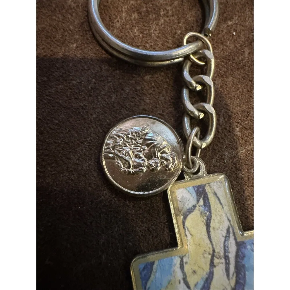 St Anthony Pray For Us Metal Cross Keychain VTG - Image 2
