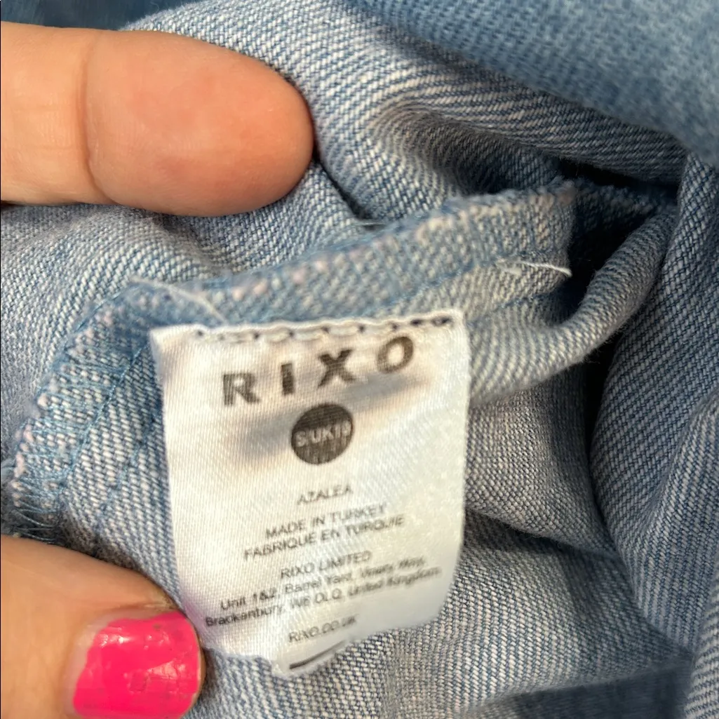 Rixo Azalea Long Sleeve High Neck Cotton Denim Mini Dress Blue Size Small - Image 6