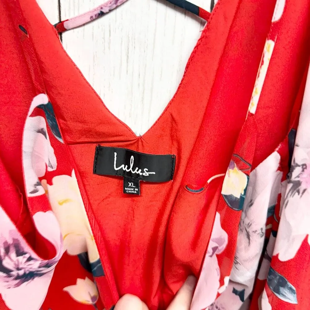 Lulus Dress Women XL Red Spaghetti Strap Floral Sundress Criss - Image 2