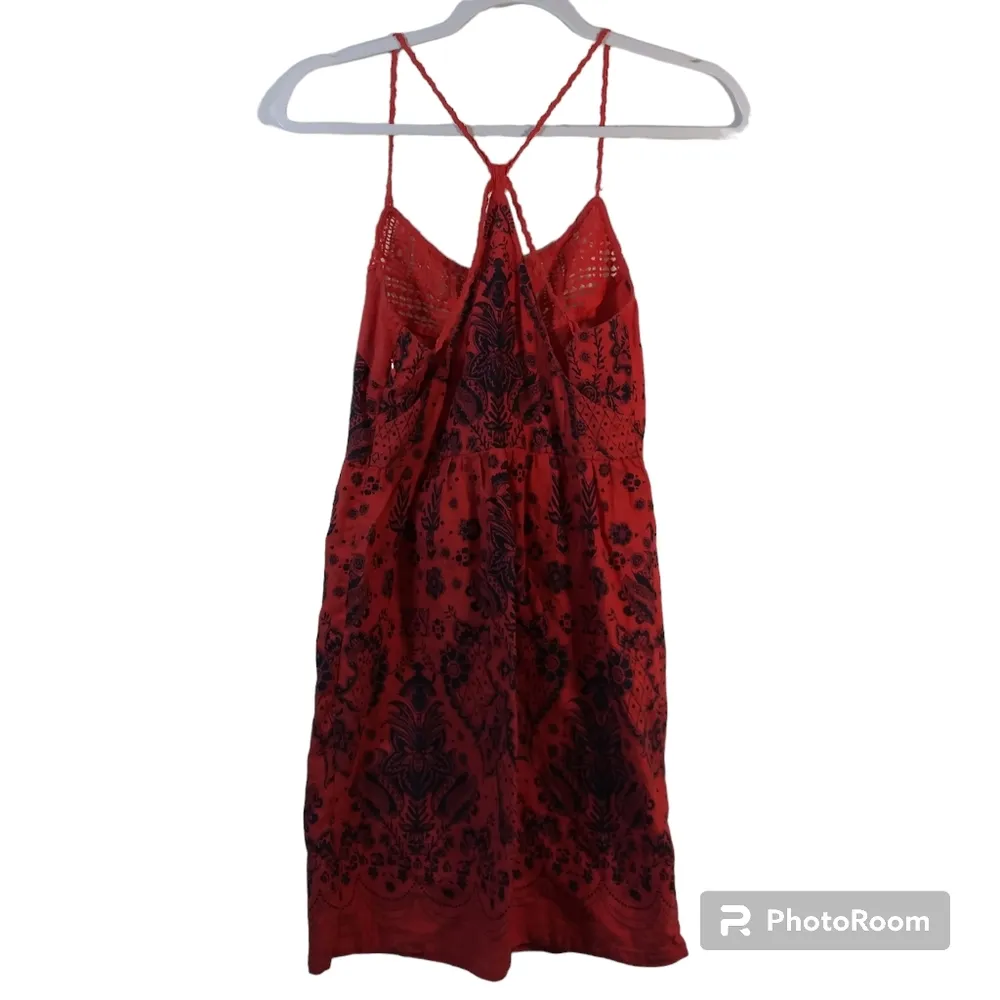 FREE PEOPLE EMBELLISHED BENJI DRESS SUNSHINE RED LINEN COTTON SIZE 0 - Image 3