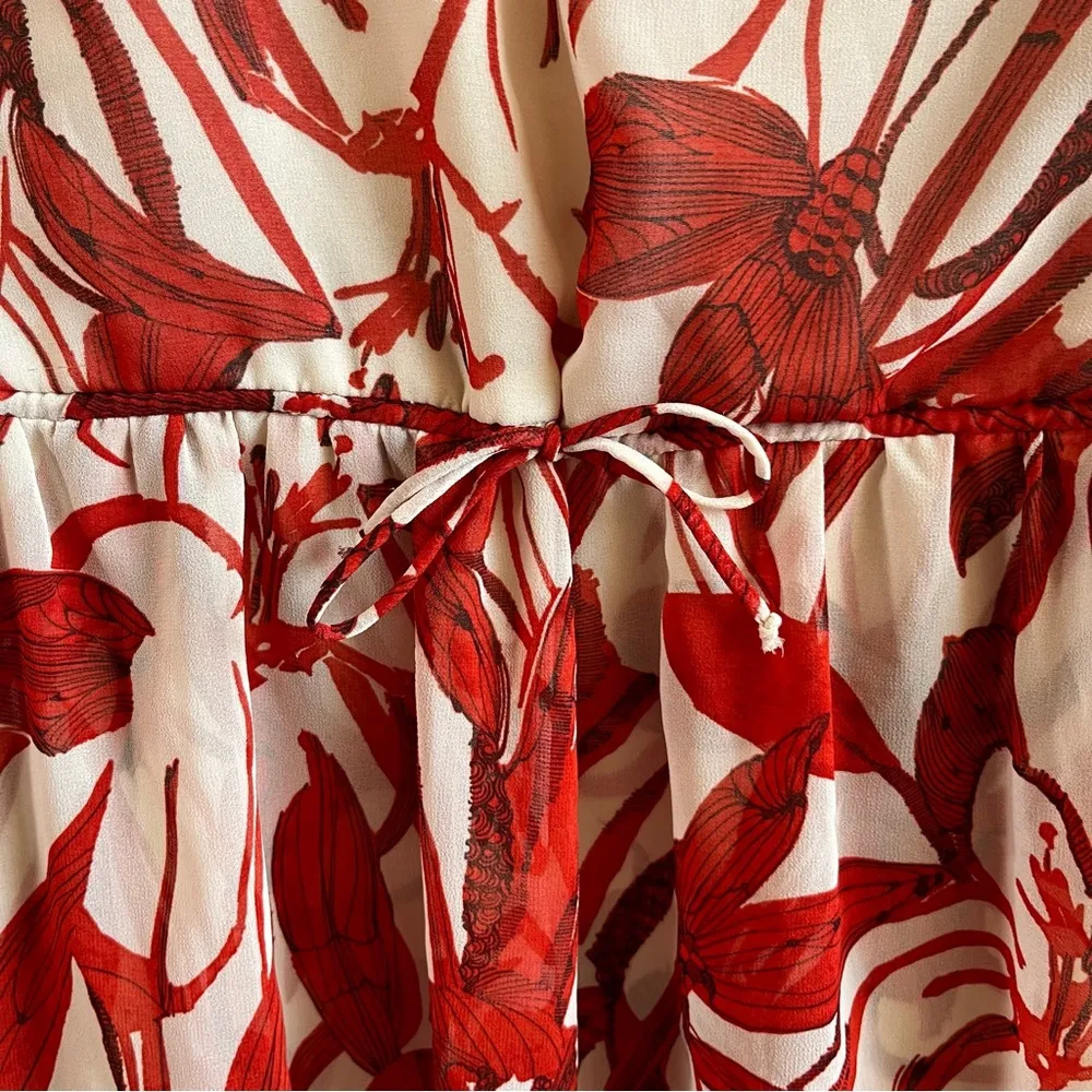 Max Studio Dress/ Cover Up Floral Red & Cream Mini Long Sleeve Chiffon Sz S NWT - Image 9