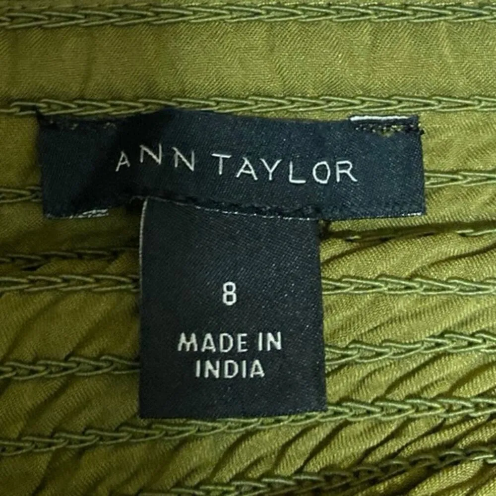 Ann Taylor Green Floral Short Sleeve Smocked Ruffle Tiered Maxi A-Line Dress 8 - Image 4