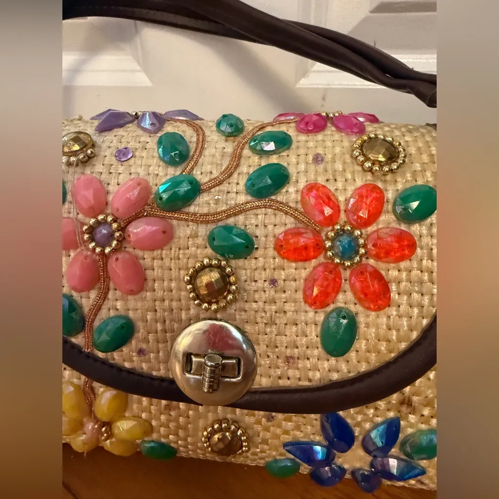 MAHLER Vintage Tropical Vacation Raffia Straw Floral Tiki Pinup 1960s Tan - Image 4