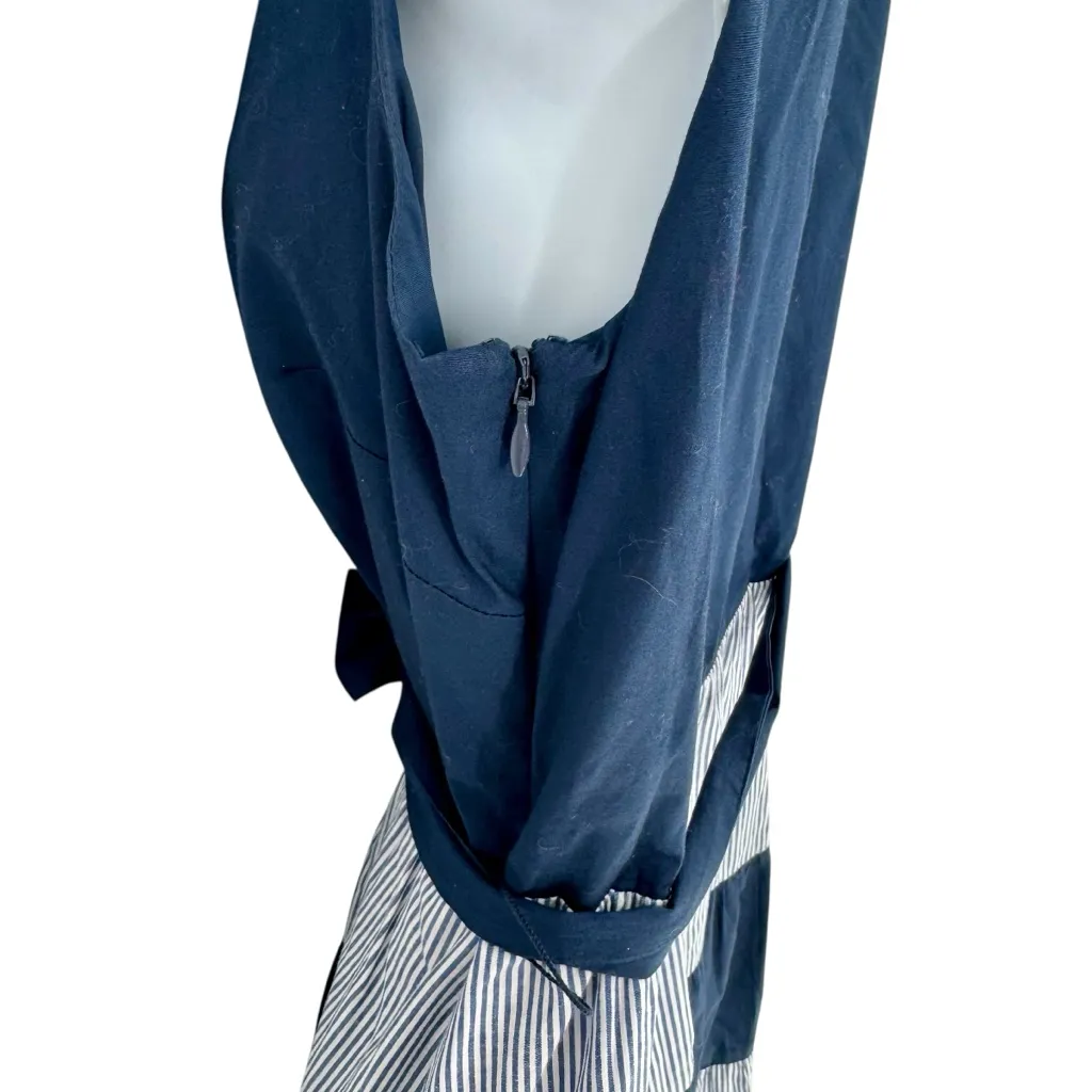Jessica Howard Navy Stripe Sleeveless Collared Belted Office Midi Dress Size 6 - Image 4