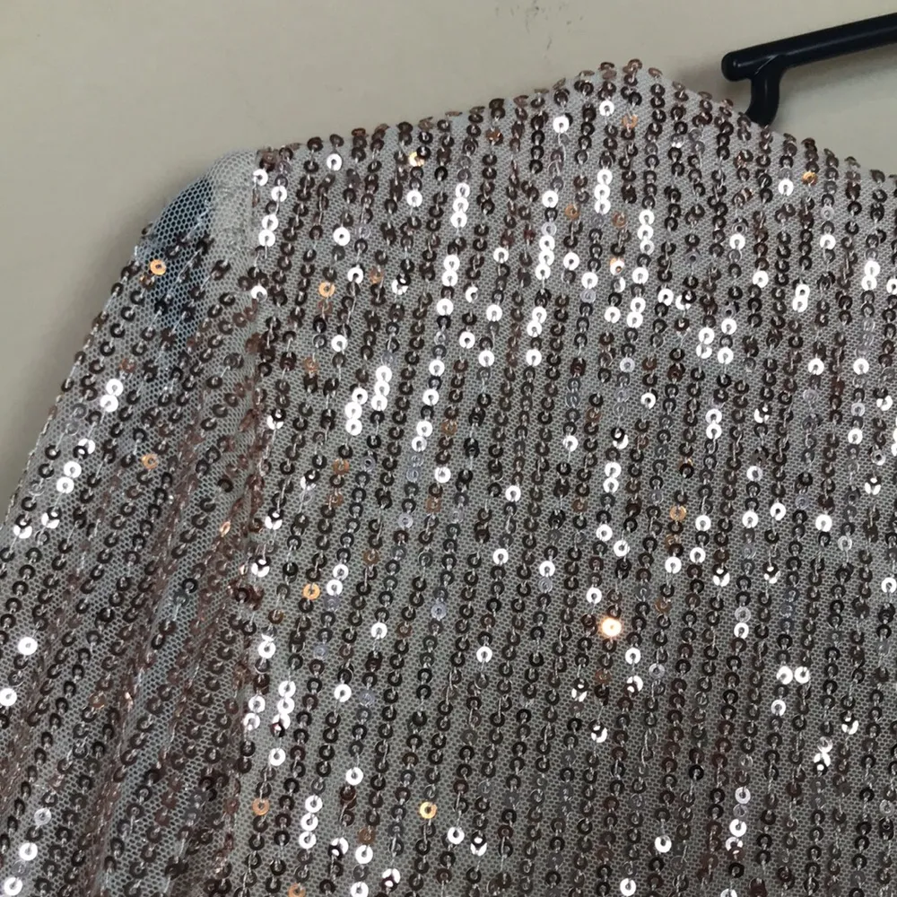 NWT Ieena for Mac Duggal Women’s Gold Sequins Mesh Faux Wrap Long Sleeve Dress - Image 8