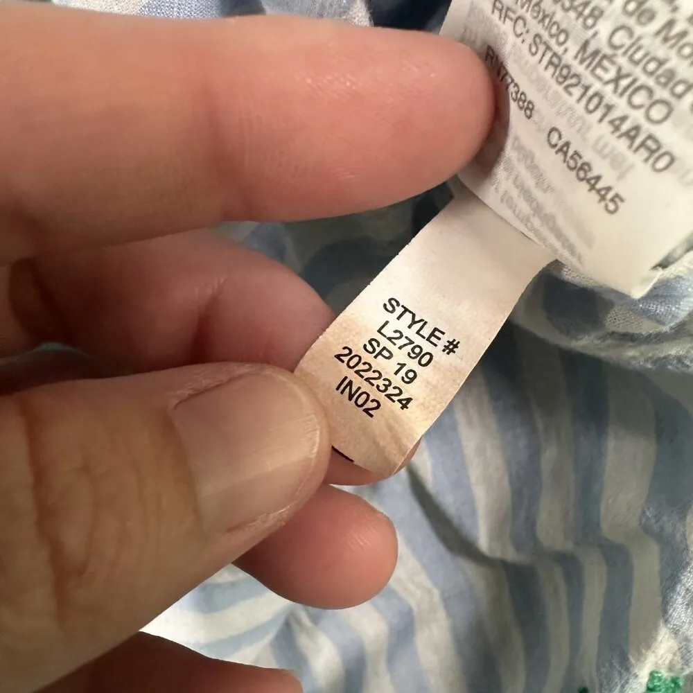 J Crew Tunic Cover Up Womens Small Striped Tassel Trim Embroidered Boho Beach Blue - Image 11