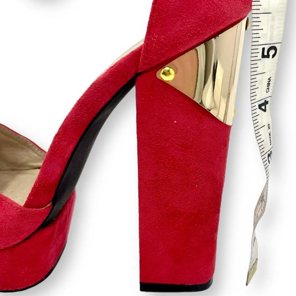 Sol Sana 00s  Vintage Red Platform Chunky Block  Pointed Toe Heels - Image 5
