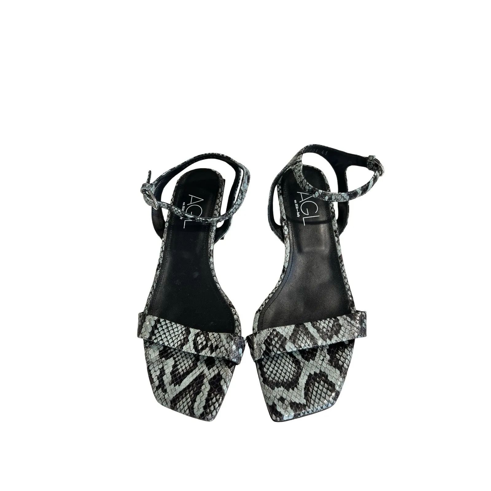 AGL Women's Angie Strap Sandals Size 41 Black Snakeskin Block Heel 10 - Image 3