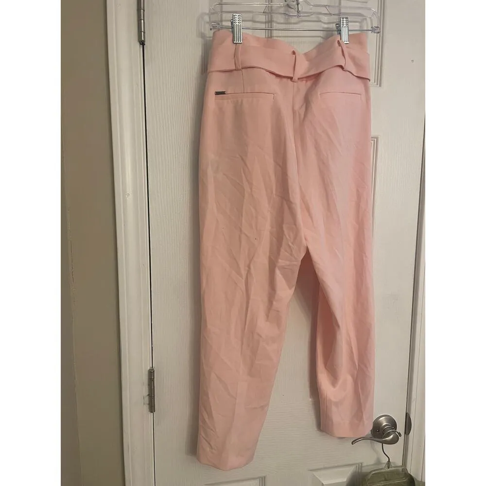 DKNY High Waisted Size 4 Tie Front Pink Barbiecore Lined Ankle Pants, A66 - Image 3