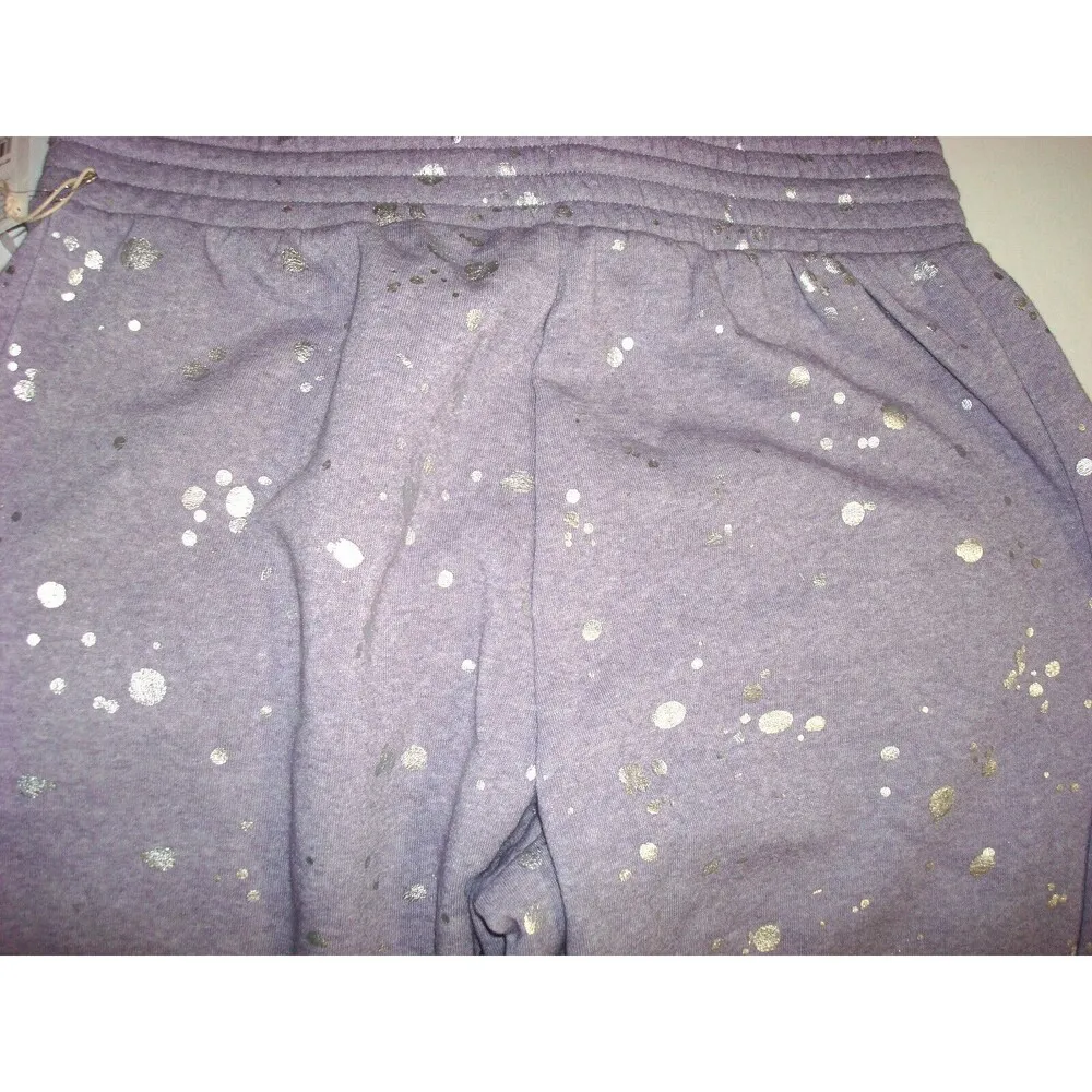 New Womens Designer NWT $148 Splendid M Wide Leg Sweatpants Purple Silver Splat - Image 6