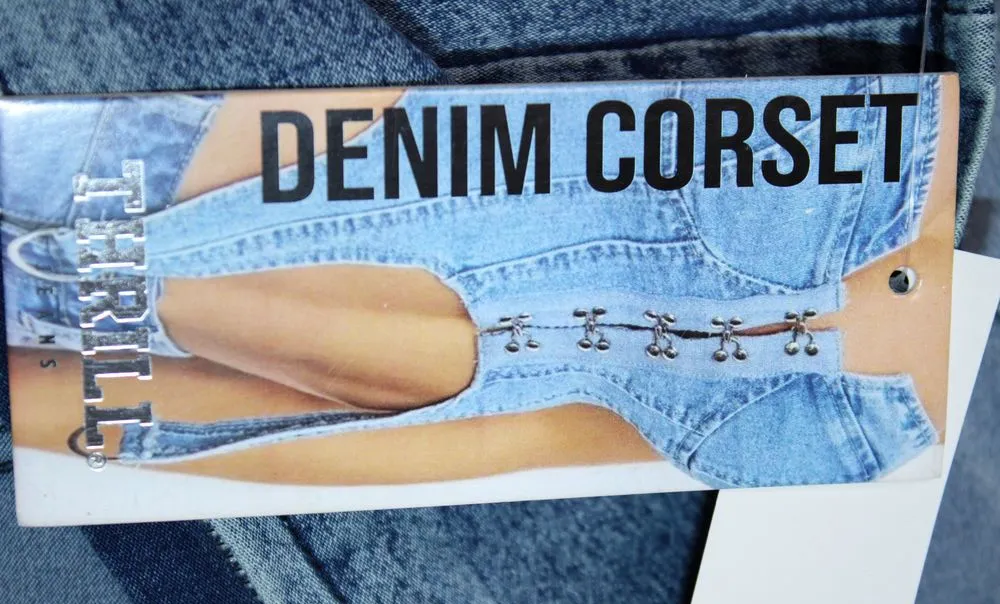 NWT Womens THRILL Jeans Denim Corset Blue Denim Silver Hardware Crop Top Size M Size M - Image 1